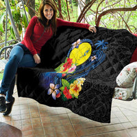 Palau Independence Day Quilt Melanesian Tattoo with Hibiscus