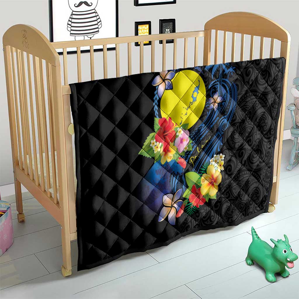 Palau Independence Day Quilt Melanesian Tattoo with Hibiscus