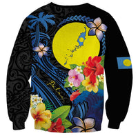 Palau Independence Day Sweatshirt Melanesian Tattoo with Hibiscus