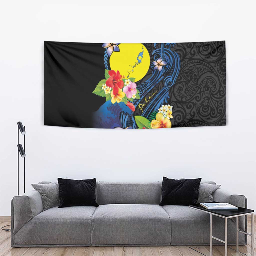 Palau Independence Day Tapestry Melanesian Tattoo with Hibiscus