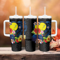 Palau Independence Day Tumbler With Handle Melanesian Tattoo with Hibiscus