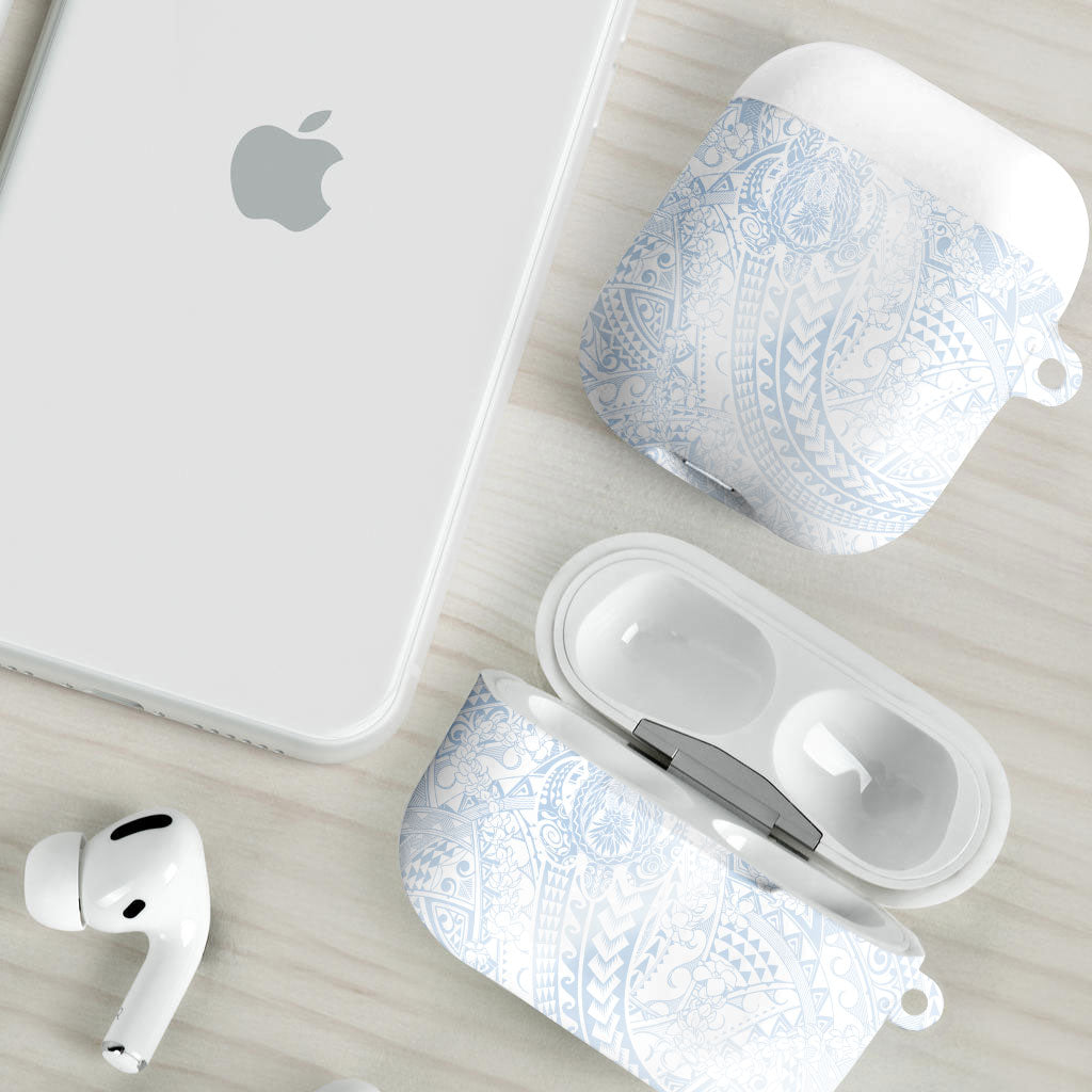 Hawaiian Turtles and Leis AirPods Case Tribal Kakau Pattern Airy White Blue Cloud Vibe