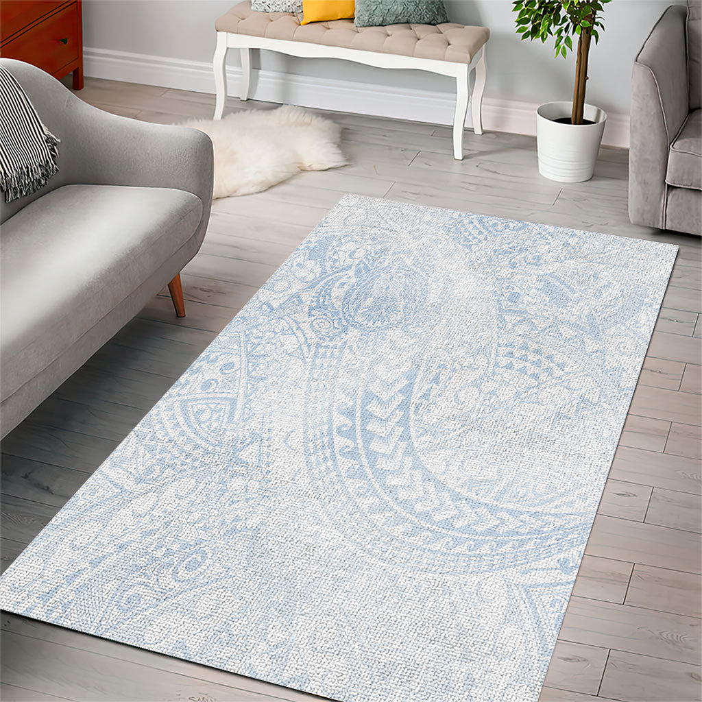 Hawaiian Turtles and Leis Area Rug Tribal Kakau Pattern Airy White Blue Cloud Vibe