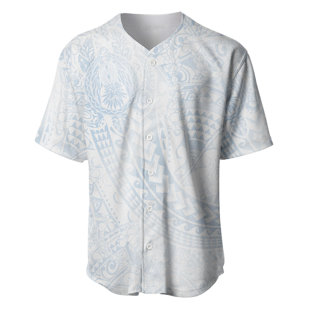 Hawaiian Turtles and Leis Baseball Jersey Tribal Kakau Pattern Airy White Blue Cloud Vibe