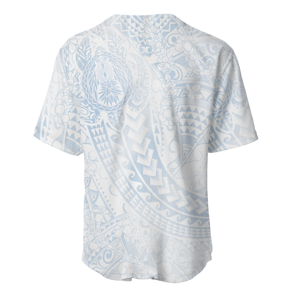Hawaiian Turtles and Leis Baseball Jersey Tribal Kakau Pattern Airy White Blue Cloud Vibe