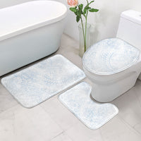 Hawaiian Turtles and Leis Bathroom Set Tribal Kakau Pattern Airy White Blue Cloud Vibe