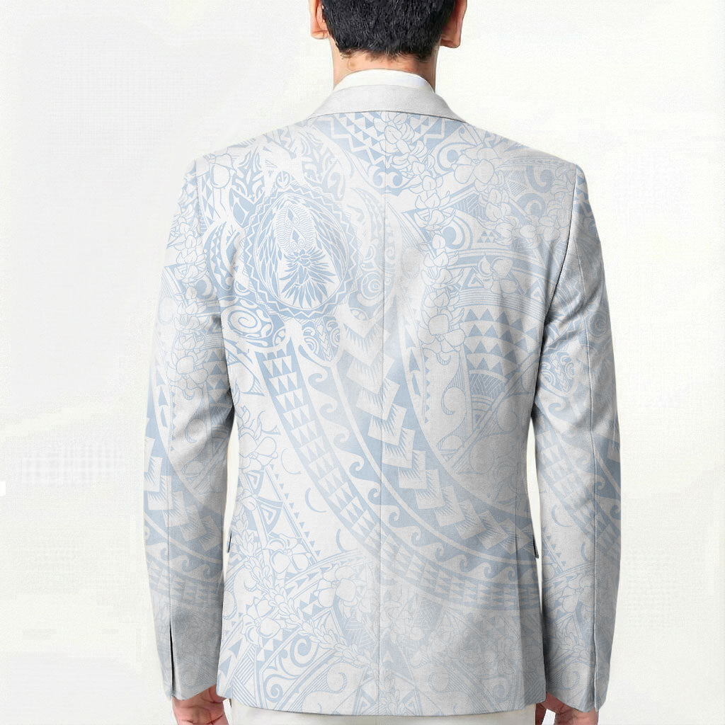 Hawaiian Turtles and Leis Blazer Tribal Kakau Pattern Airy White Blue Cloud Vibe