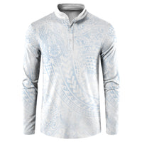 Hawaiian Turtles and Leis Button Sweatshirt Tribal Kakau Pattern Airy White Blue Cloud Vibe