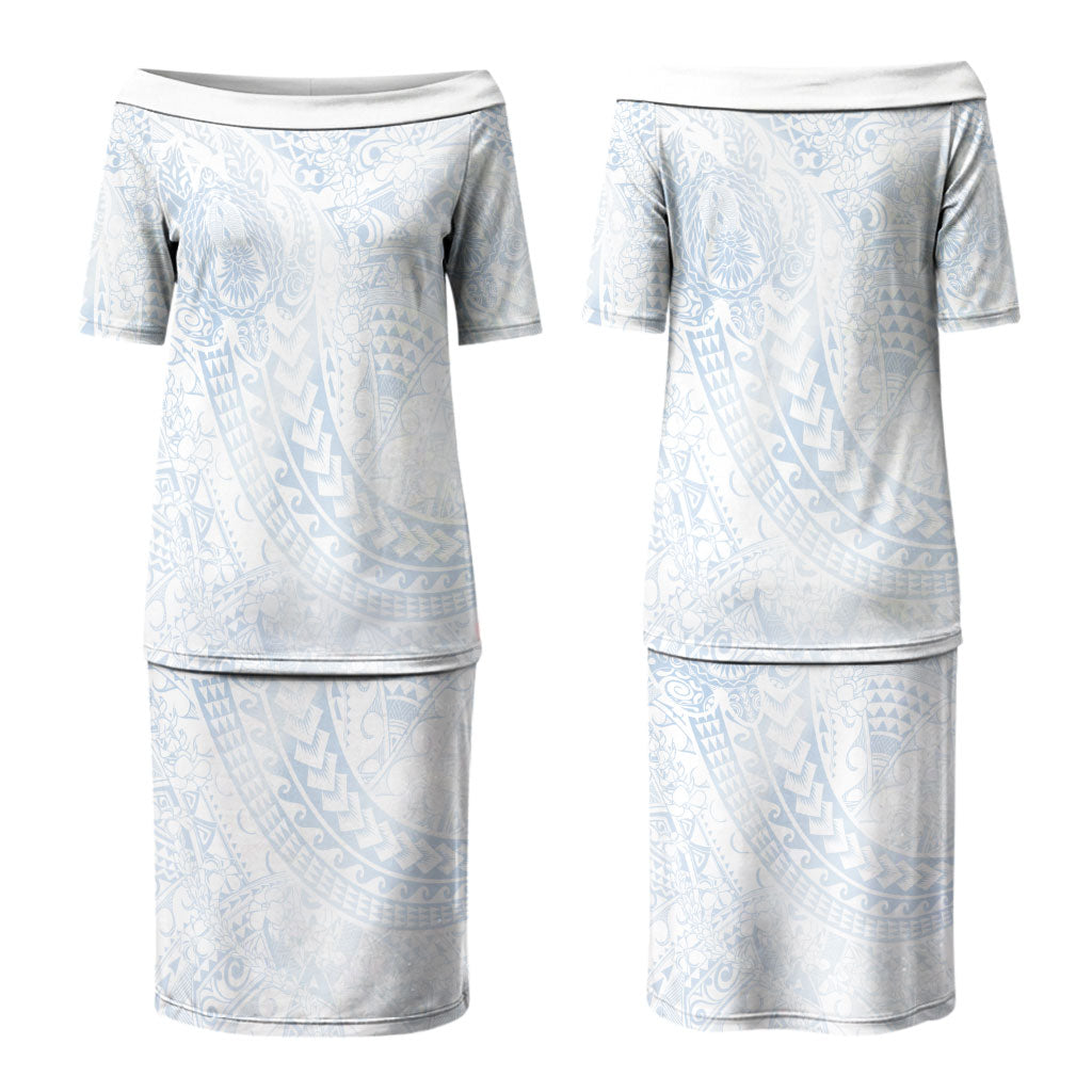 Hawaiian Turtles and Leis Couples Matching Puletasi and Hawaiian Shirt Tribal Kakau Pattern Airy White Blue Cloud Vibe LT03 - Polynesian Pride