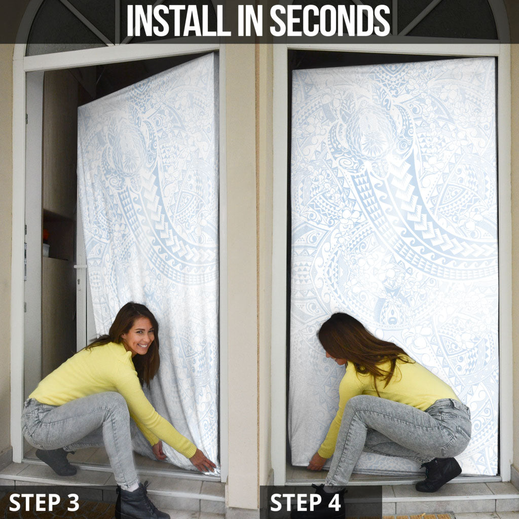 Hawaiian Turtles and Leis Door Cover Tribal Kakau Pattern Airy White Blue Cloud Vibe