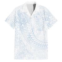 Hawaiian Turtles and Leis Family Matching Long Sleeve Bodycon Dress and Hawaiian Shirt Tribal Kakau Pattern Airy White Blue Cloud Vibe