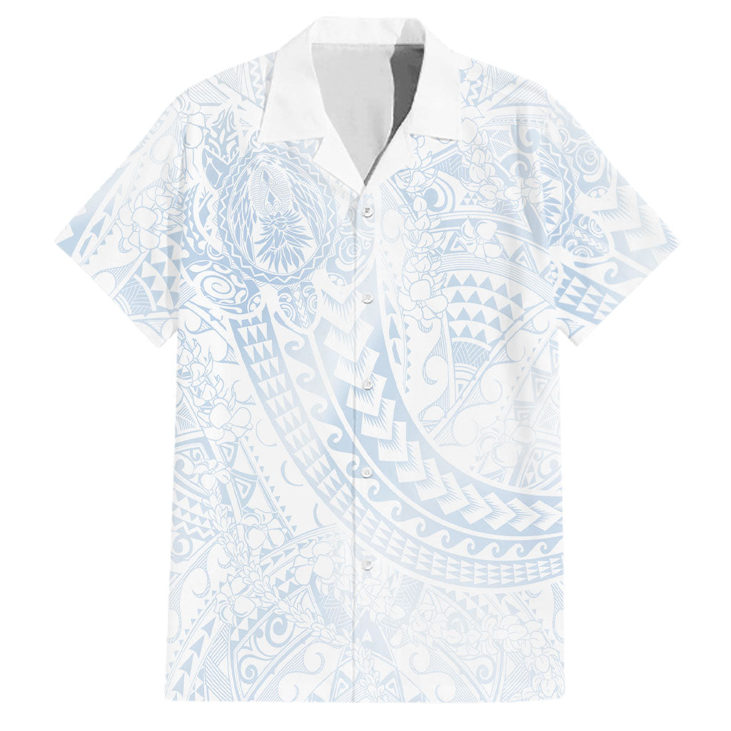 Hawaiian Turtles and Leis Family Matching Mermaid Dress and Hawaiian Shirt Tribal Kakau Pattern Airy White Blue Cloud Vibe