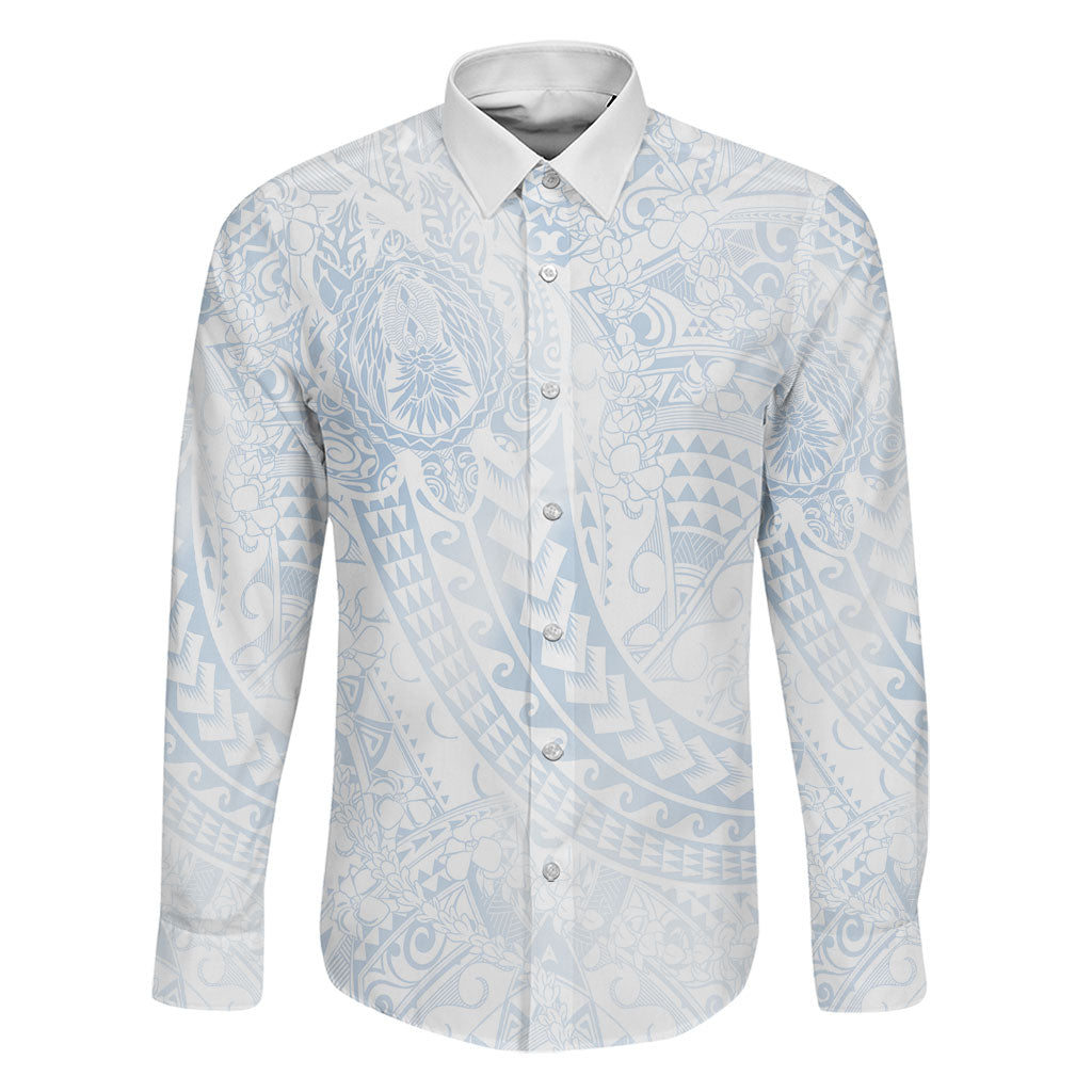 Hawaiian Turtles and Leis Family Matching Mermaid Dress and Hawaiian Shirt Tribal Kakau Pattern Airy White Blue Cloud Vibe