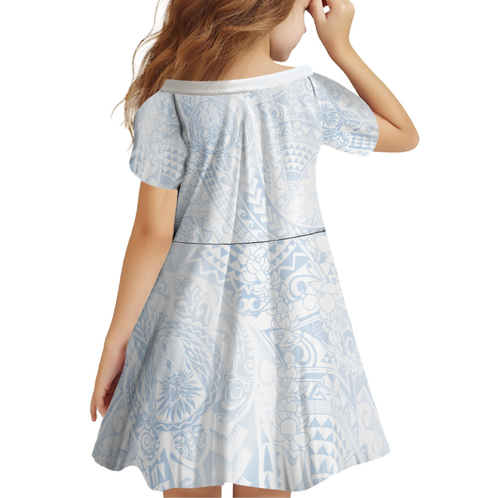 Hawaiian Turtles and Leis Family Matching Off Shoulder Maxi Dress and Hawaiian Shirt Tribal Kakau Pattern Airy White Blue Cloud Vibe