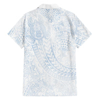 Hawaiian Turtles and Leis Family Matching Puletasi and Hawaiian Shirt Tribal Kakau Pattern Airy White Blue Cloud Vibe