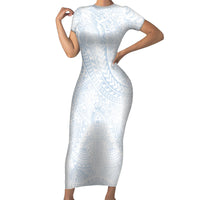 Hawaiian Turtles and Leis Family Matching Short Sleeve Bodycon Dress and Hawaiian Shirt Tribal Kakau Pattern Airy White Blue Cloud Vibe
