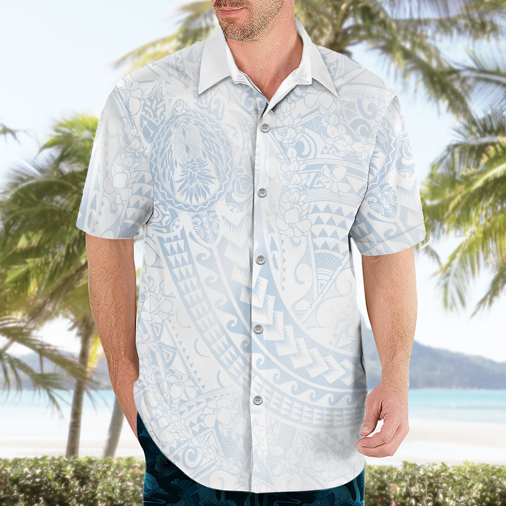 Hawaiian Turtles and Leis Hawaiian Shirt Tribal Kakau Pattern Airy White Blue Cloud Vibe