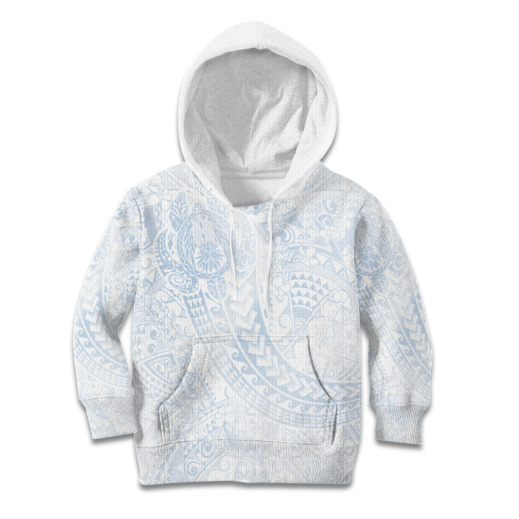 Hawaiian Turtles and Leis Kid Hoodie Tribal Kakau Pattern Airy White Blue Cloud Vibe