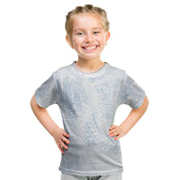 Hawaiian Turtles and Leis Kid T Shirt Tribal Kakau Pattern Airy White Blue Cloud Vibe