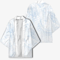 Hawaiian Turtles and Leis Kimono Tribal Kakau Pattern Airy White Blue Cloud Vibe