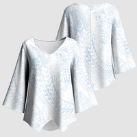 Hawaiian Turtles and Leis Kimono Sleeve Blouse Tribal Kakau Pattern Airy White Blue Cloud Vibe