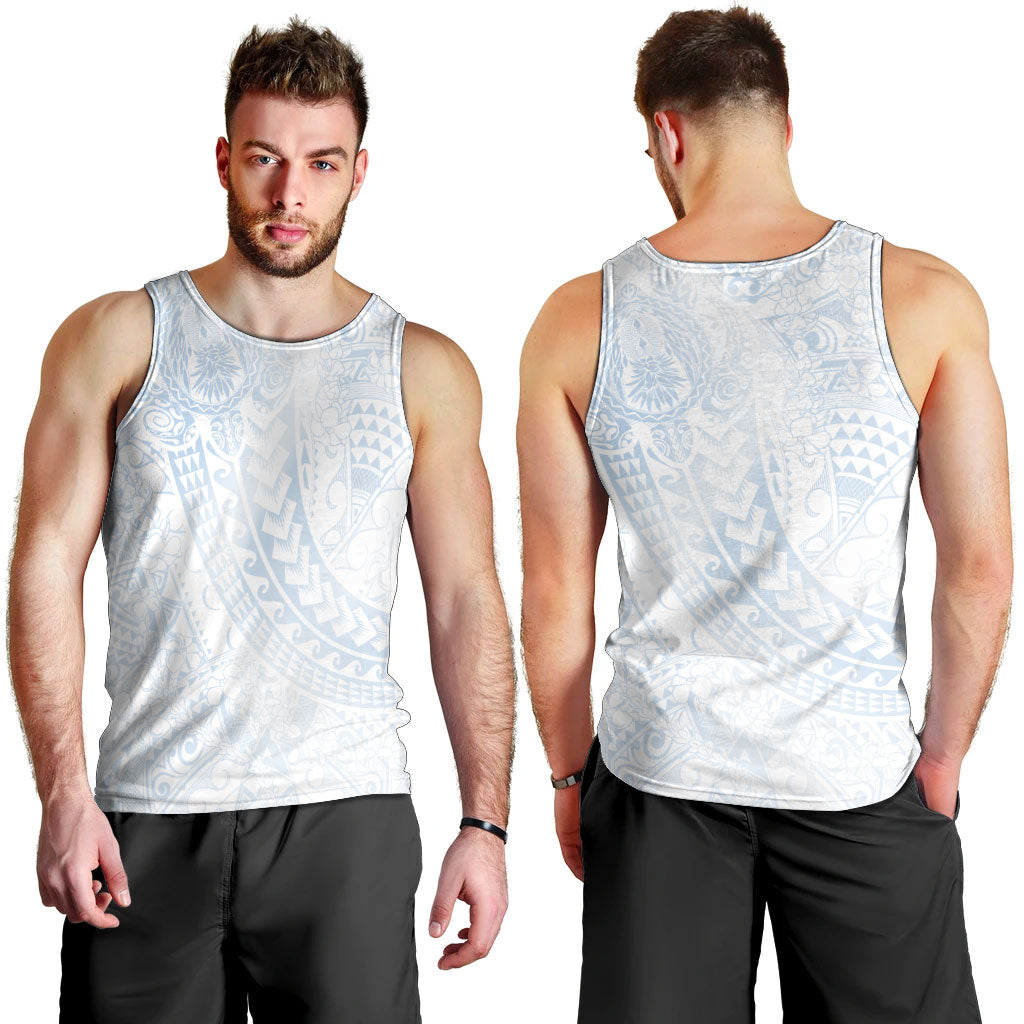 Hawaiian Turtles and Leis Men Tank Top Tribal Kakau Pattern Airy White Blue Cloud Vibe