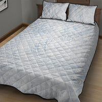 Hawaiian Turtles and Leis Quilt Bed Set Tribal Kakau Pattern Airy White Blue Cloud Vibe