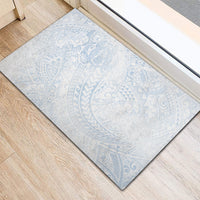 Hawaiian Turtles and Leis Rubber Doormat Tribal Kakau Pattern Airy White Blue Cloud Vibe