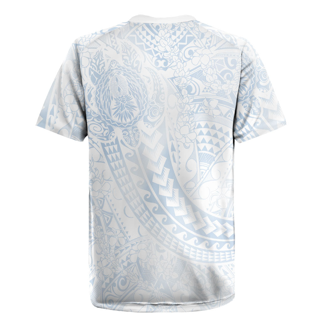 Hawaiian Turtles and Leis Rugby Jersey Tribal Kakau Pattern Airy White Blue Cloud Vibe