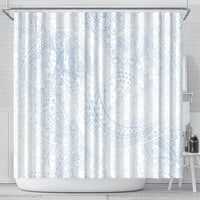 Hawaiian Turtles and Leis Shower Curtain Tribal Kakau Pattern Airy White Blue Cloud Vibe