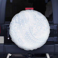 Hawaiian Turtles and Leis Spare Tire Cover Tribal Kakau Pattern Airy White Blue Cloud Vibe