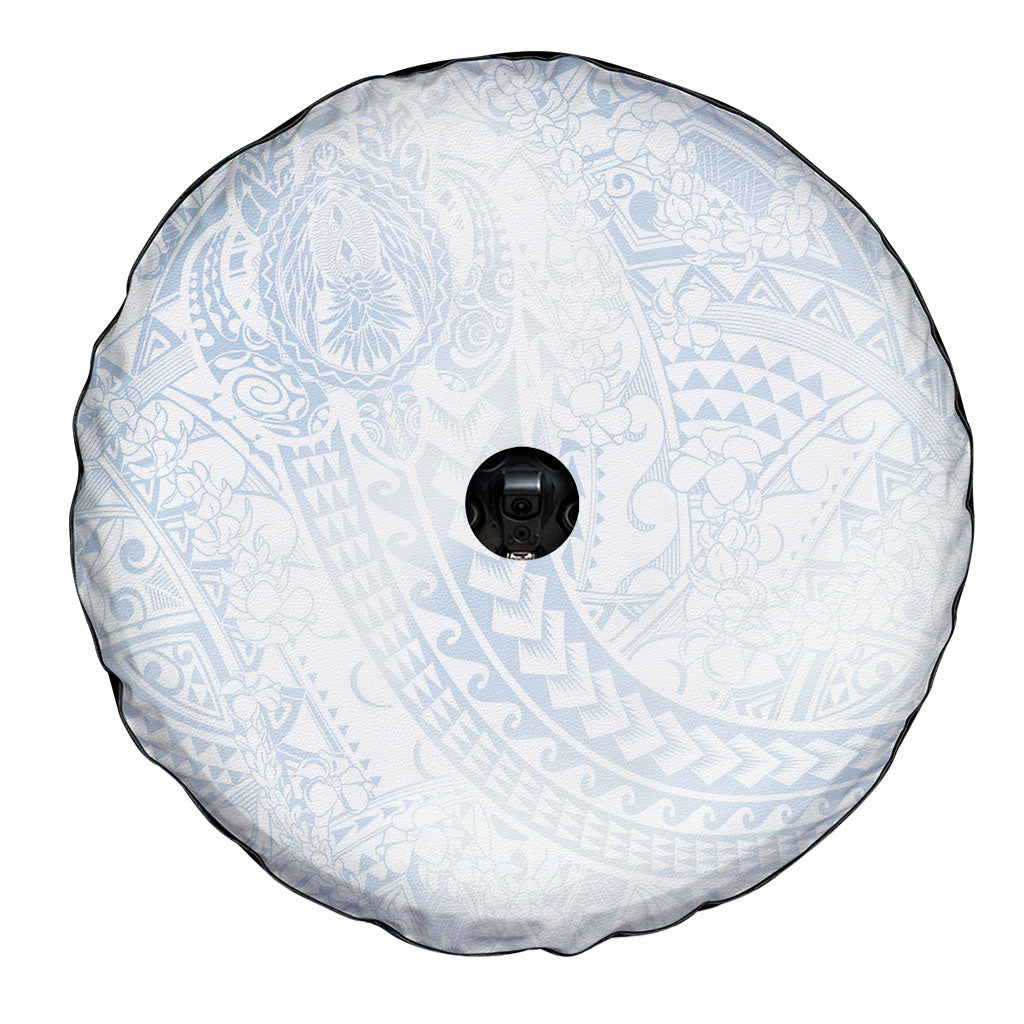 Hawaiian Turtles and Leis Spare Tire Cover Tribal Kakau Pattern Airy White Blue Cloud Vibe