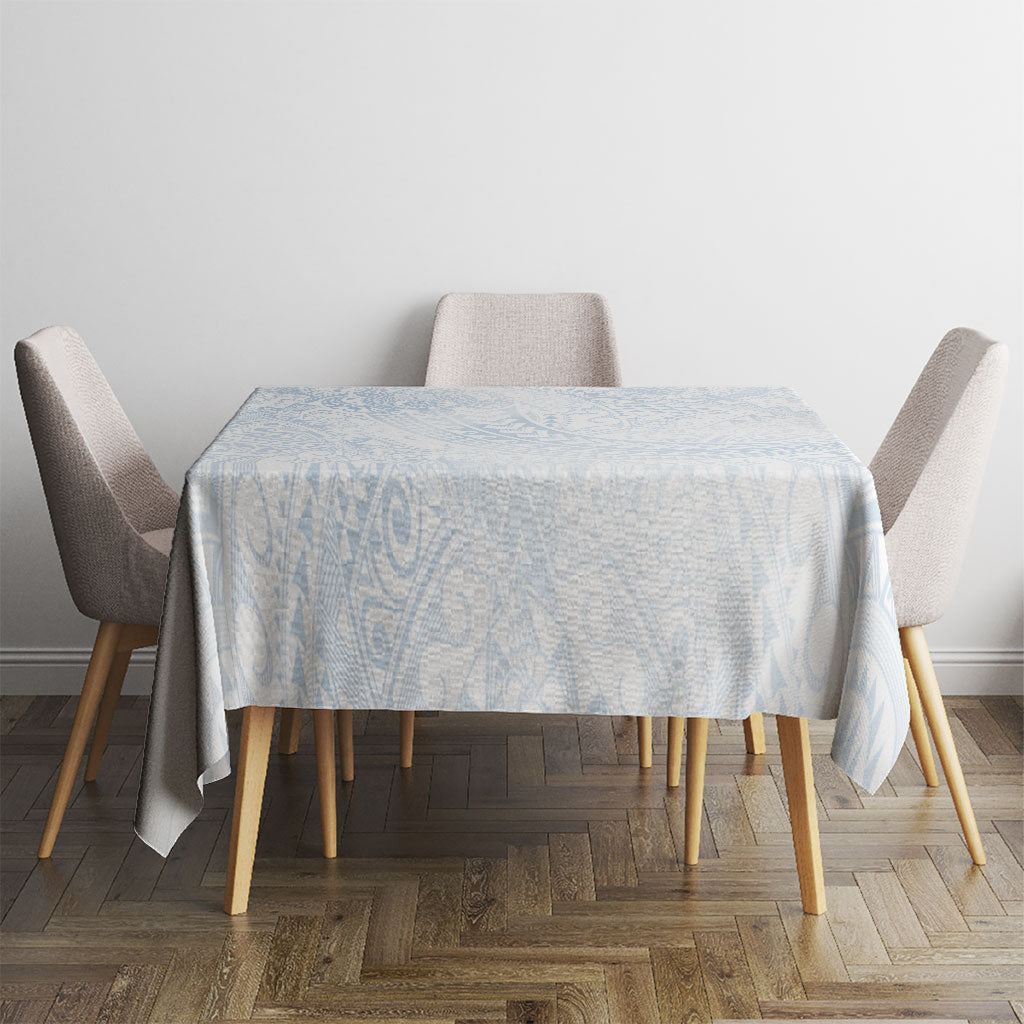 Hawaiian Turtles and Leis Tablecloth Tribal Kakau Pattern Airy White Blue Cloud Vibe