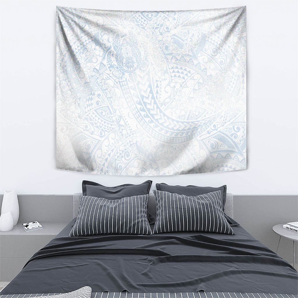 Hawaiian Turtles and Leis Tapestry Tribal Kakau Pattern Airy White Blue Cloud Vibe