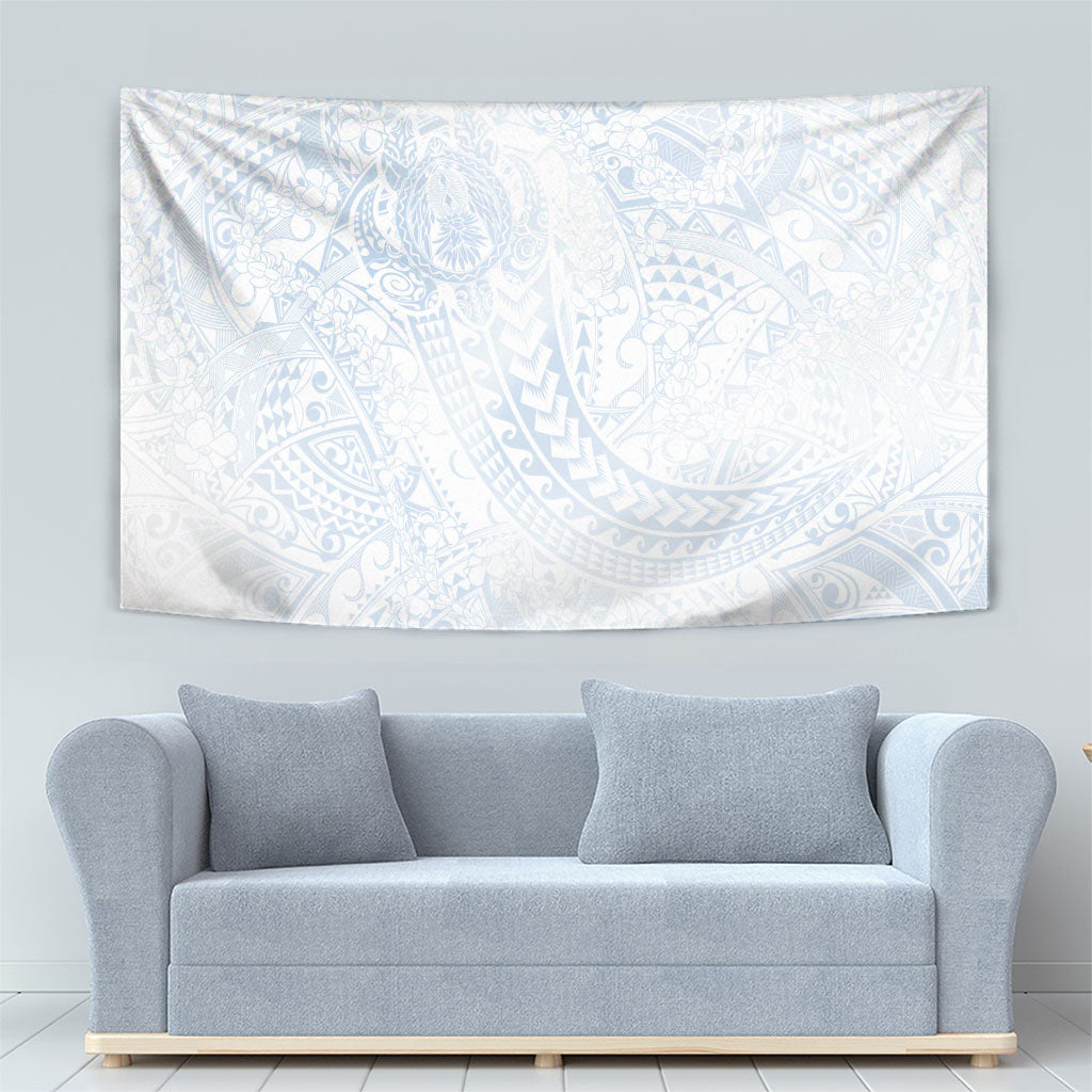 Hawaiian Turtles and Leis Tapestry Tribal Kakau Pattern Airy White Blue Cloud Vibe