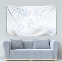 Hawaiian Turtles and Leis Tapestry Tribal Kakau Pattern Airy White Blue Cloud Vibe