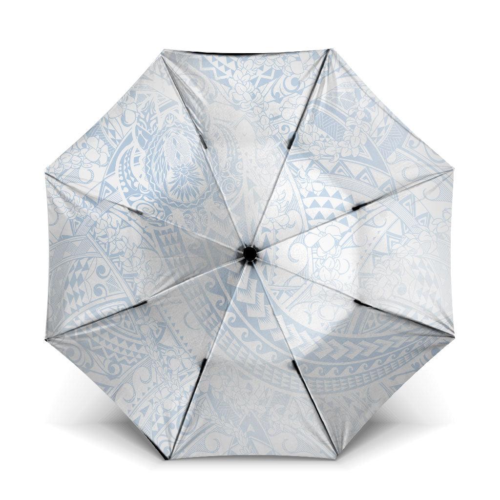 Hawaiian Turtles and Leis Umbrella Tribal Kakau Pattern Airy White Blue Cloud Vibe