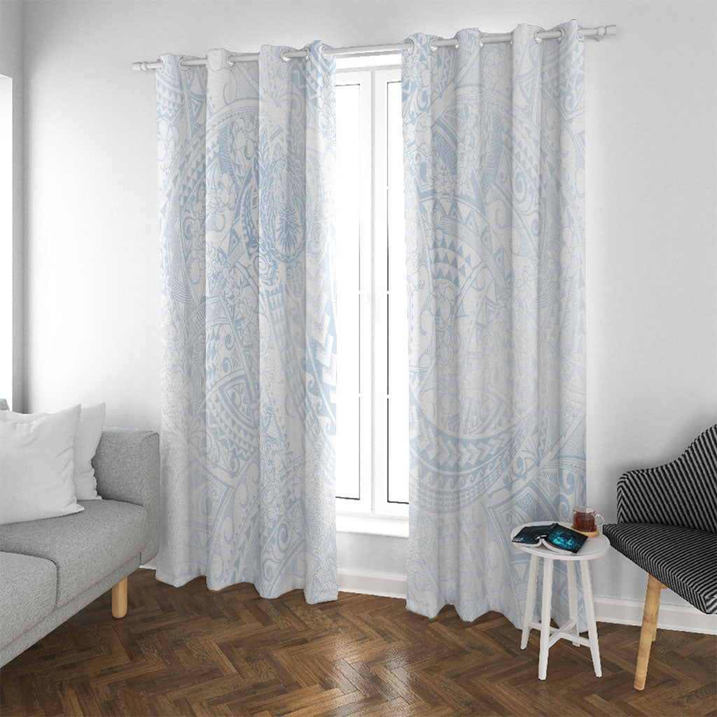 Hawaiian Turtles and Leis Window Curtain Tribal Kakau Pattern Airy White Blue Cloud Vibe