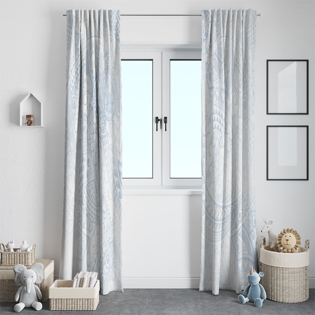 Hawaiian Turtles and Leis Window Curtain Tribal Kakau Pattern Airy White Blue Cloud Vibe
