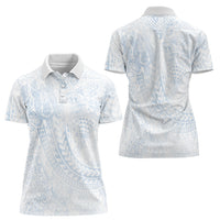 Hawaiian Turtles and Leis Women Polo Shirt Tribal Kakau Pattern Airy White Blue Cloud Vibe