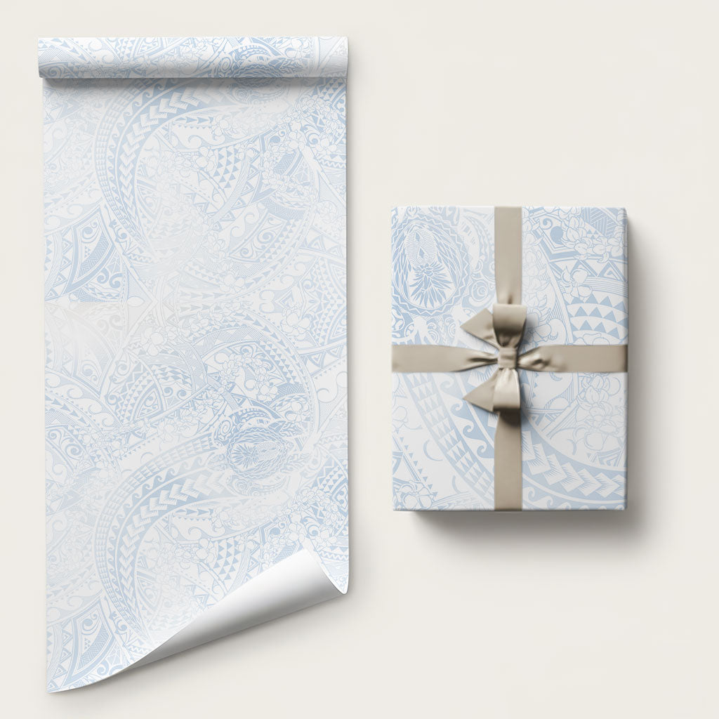 Hawaiian Turtles and Leis Wrapping Paper Tribal Kakau Pattern Airy White Blue Cloud Vibe