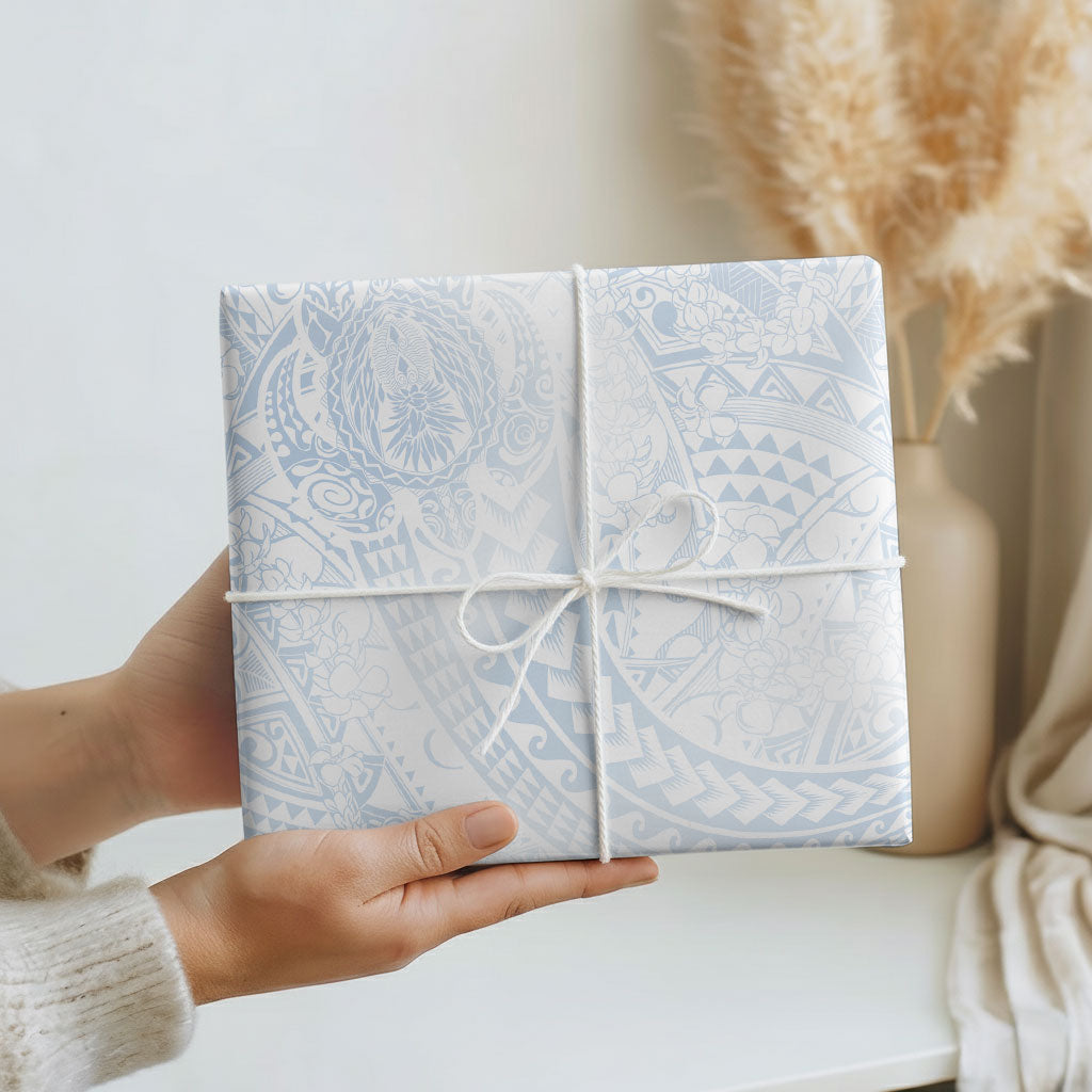 Hawaiian Turtles and Leis Wrapping Paper Tribal Kakau Pattern Airy White Blue Cloud Vibe