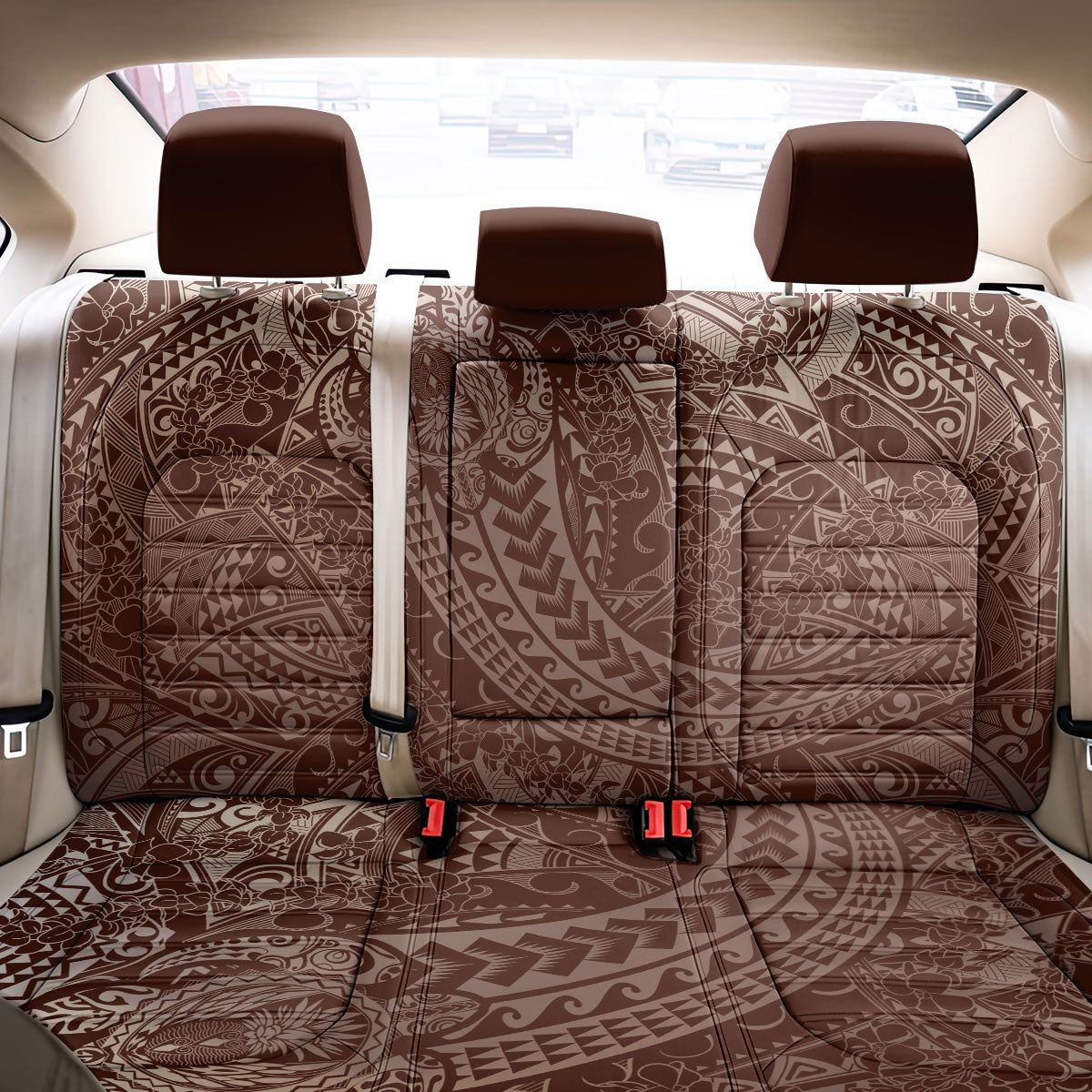 Hawaiian Turtles and Leis Back Car Seat Cover Tribal Kakau Pattern Mocha Mousse Color