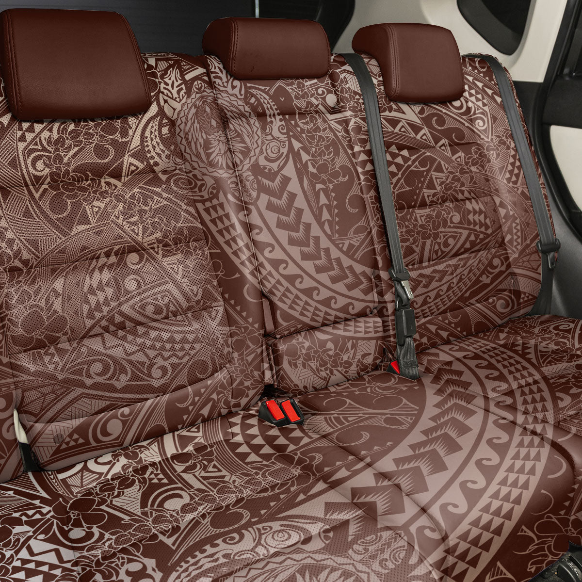 Hawaiian Turtles and Leis Back Car Seat Cover Tribal Kakau Pattern Mocha Mousse Color