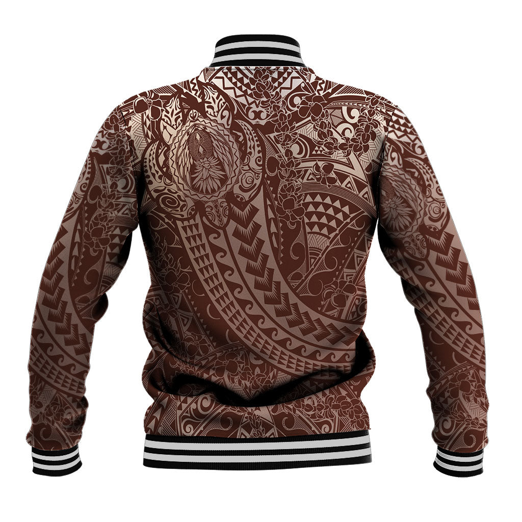 Hawaiian Turtles and Leis Baseball Jacket Tribal Kakau Pattern Mocha Mousse Color