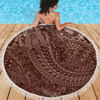 Hawaiian Turtles and Leis Beach Blanket Tribal Kakau Pattern Mocha Mousse Color