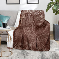 Hawaiian Turtles and Leis Blanket Tribal Kakau Pattern Mocha Mousse Color