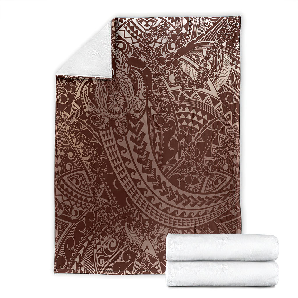 Hawaiian Turtles and Leis Blanket Tribal Kakau Pattern Mocha Mousse Color
