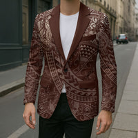 Hawaiian Turtles and Leis Blazer Tribal Kakau Pattern Mocha Mousse Color