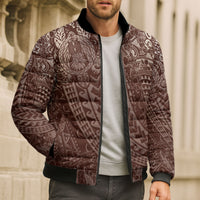 Hawaiian Turtles and Leis Bomber Puffer Jacket Tribal Kakau Pattern Mocha Mousse Color